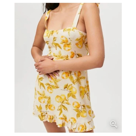 Urban Outfitters Jolene Lemon Print Linen Mini Dress Medium - Picture 2 of 13